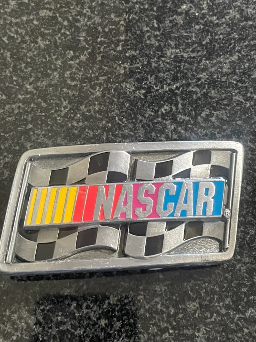 Nascar Multicolor Enamel Logo Belt Buckle with Checkered Flag - heavy duty